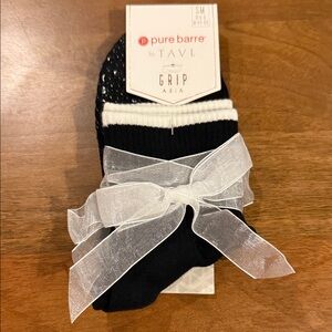 UBER CUTENESS Pure Barre Black & White Grip Ballet Socks with Sheer Bow 🎀🎀